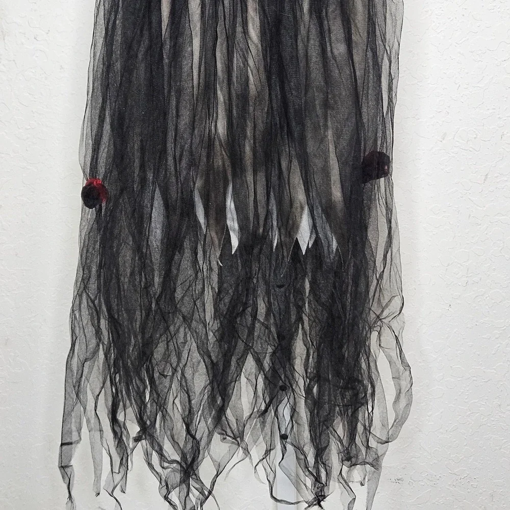 Silver Velvet Gothic Princess Costume Dress Black Tattered Tulle Kids M 8-10